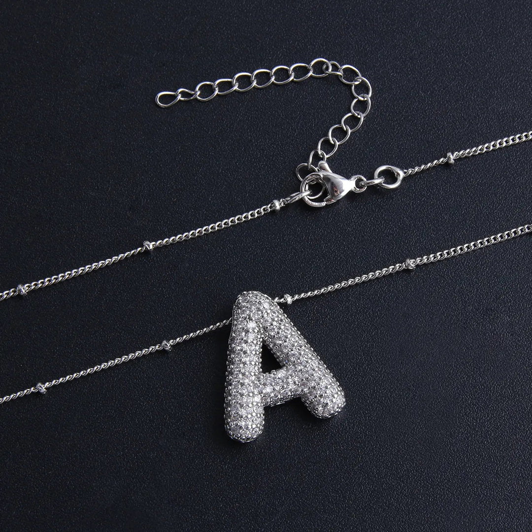 Initial letter bubble necklace | White gold