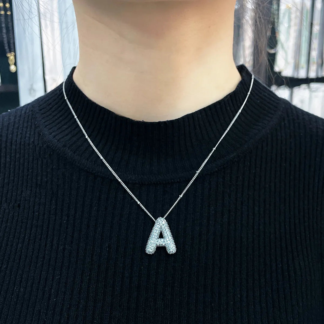 Initial letter bubble necklace | White gold