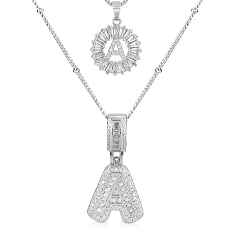 Initial Paved Necklace | White Gold