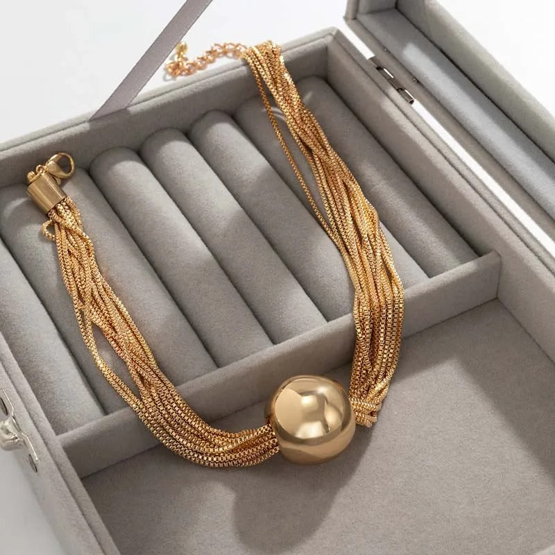 Collier rétro avec des perles colorées | Or