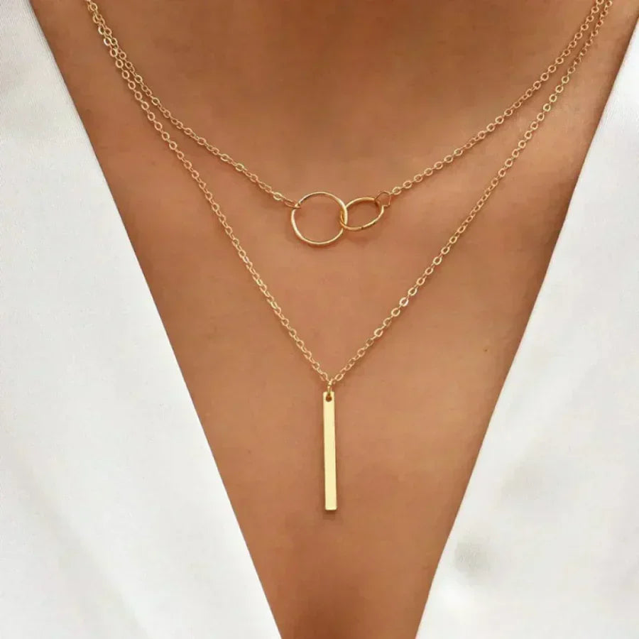 Collier rétro avec pendentif rond double | Or