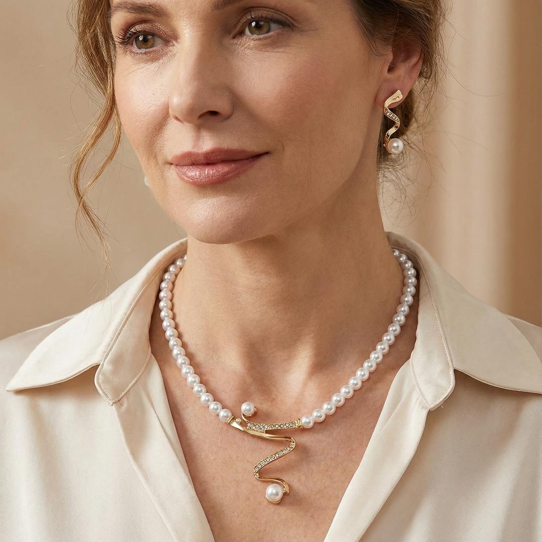 Ensemble cadeau en perles naturelles : collier et boucles d&