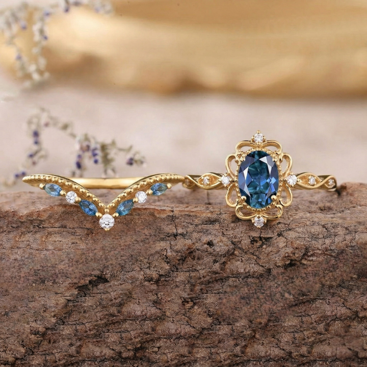 Azelia Sapphire Ring Set | Gold