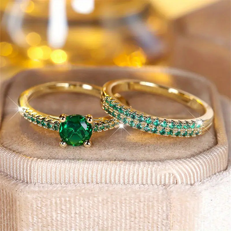 Séréna Emerald Duo Ring Set | Gold