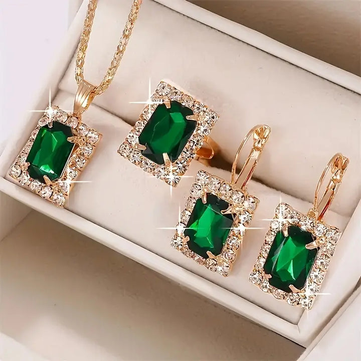 Ensemble de bijoux Sylvane voile vert | Or blanc