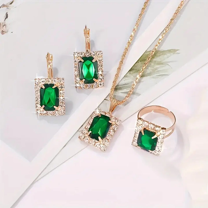 Ensemble de bijoux Sylvane voile vert | Or blanc
