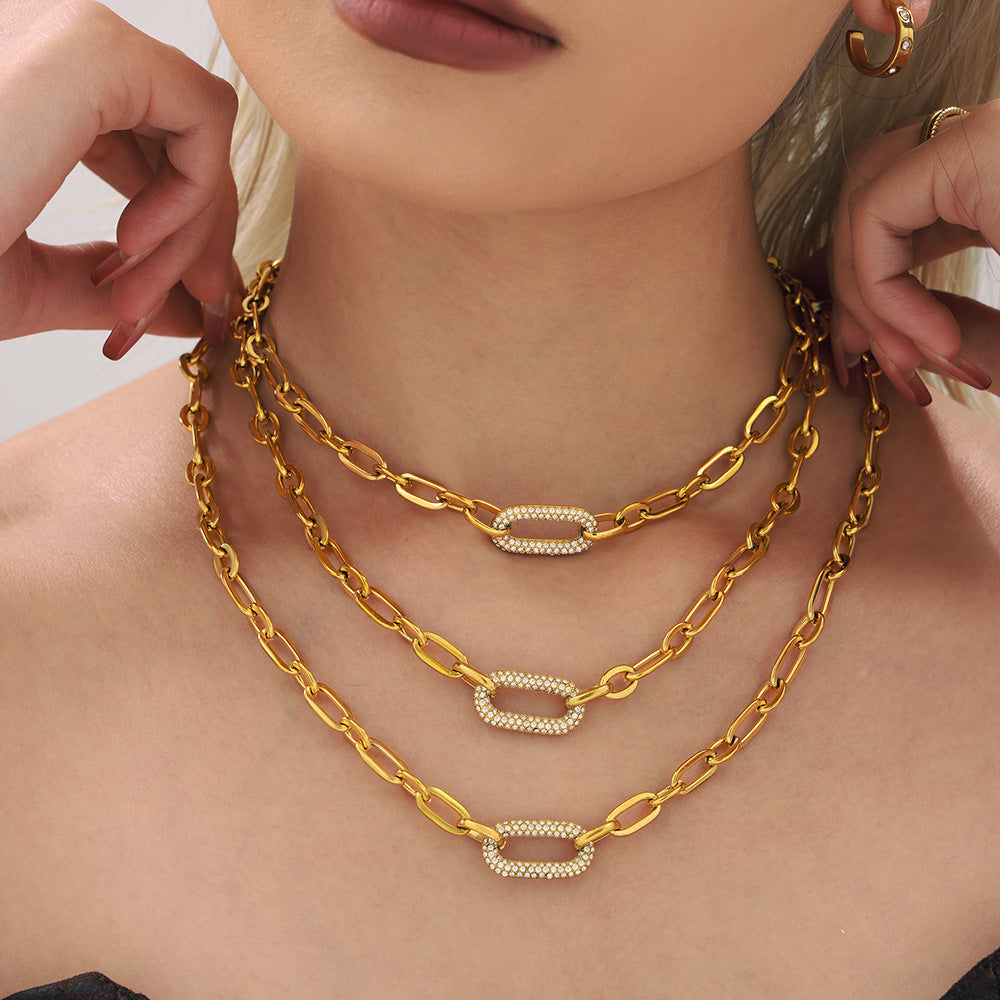Thick Chain Paved Jewellery Set | Gold