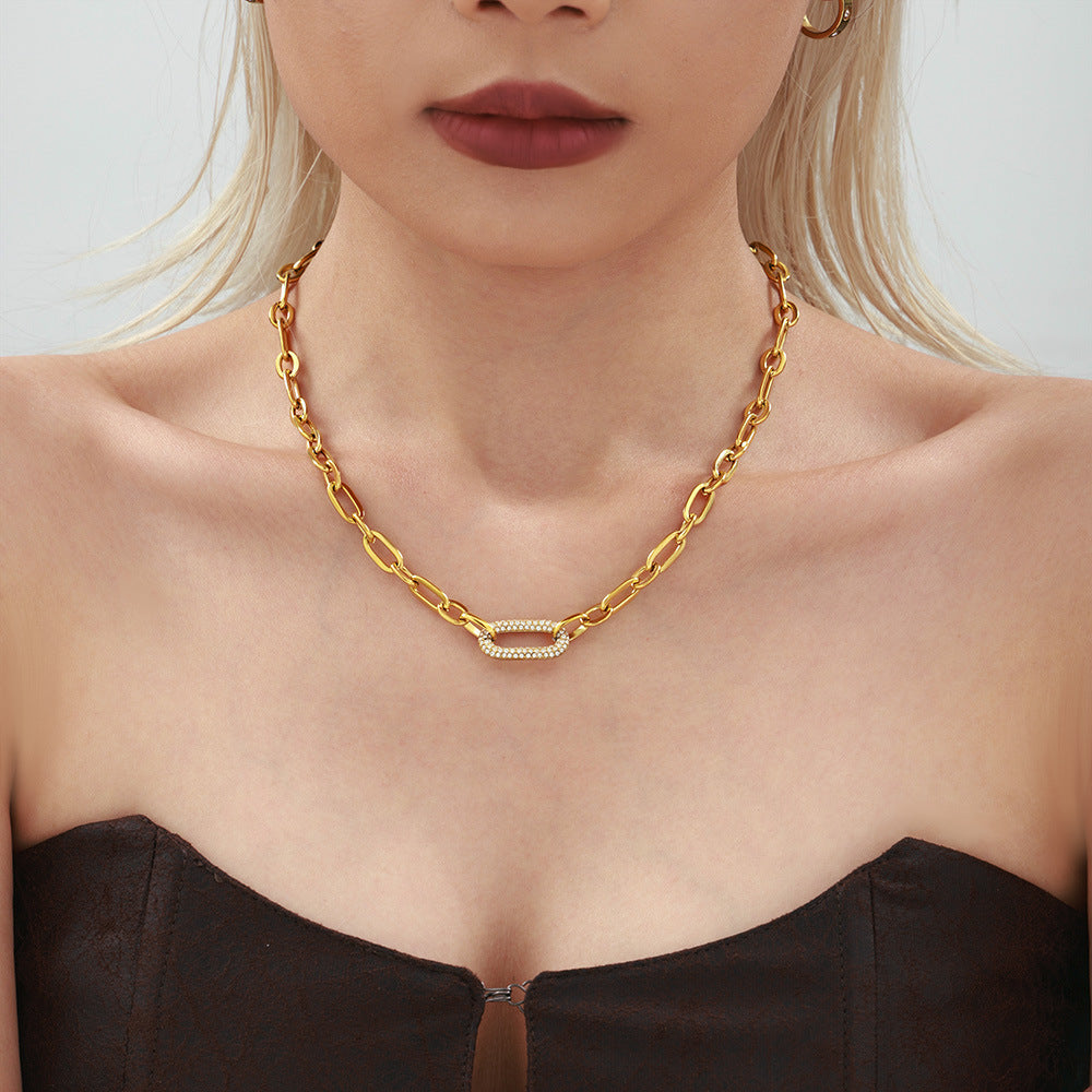Thick Chain Paved Jewellery Set | Gold