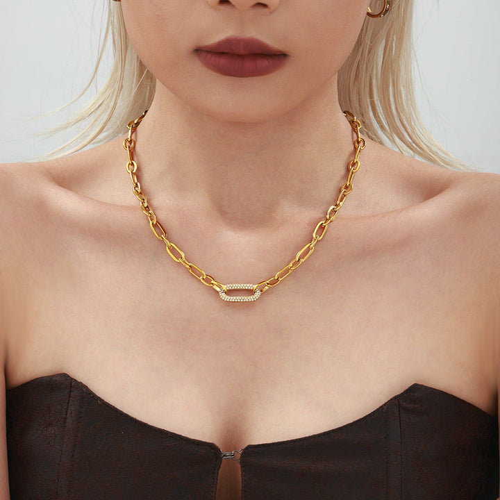 Thick Chain Paved Jewellery Set | Gold