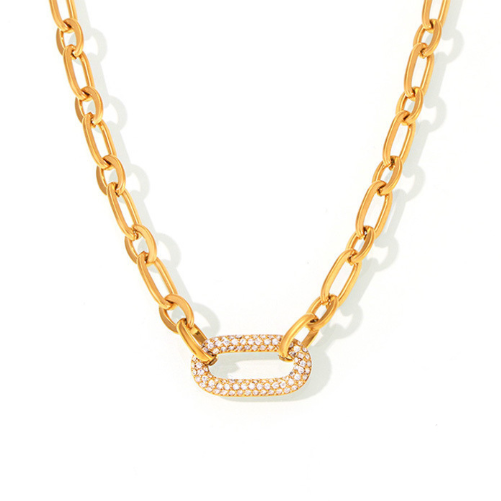 Thick Chain Paved Jewellery Set | Gold