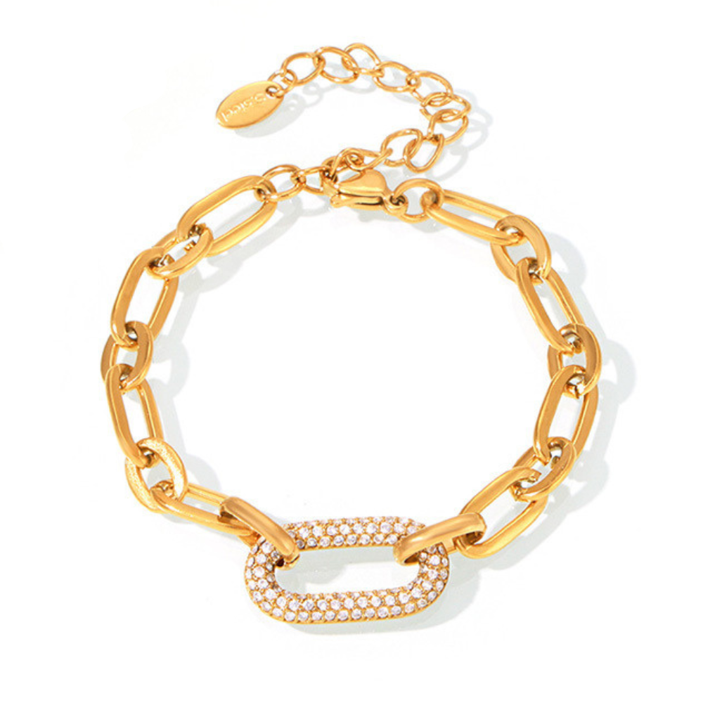 Thick Chain Paved Jewellery Set | Gold