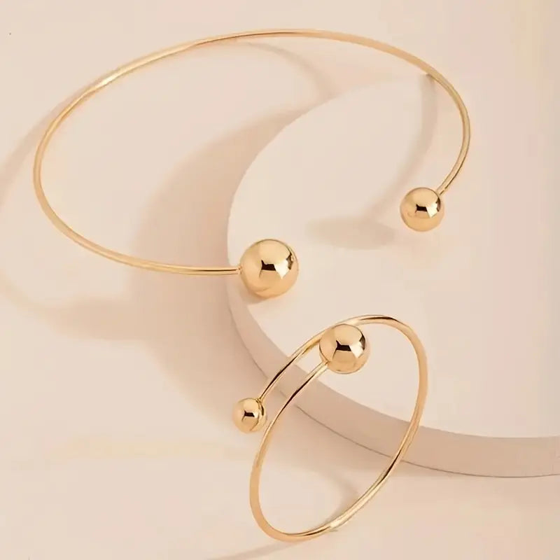 Minimalist Bright Bracelet and Necklace Set | Gold