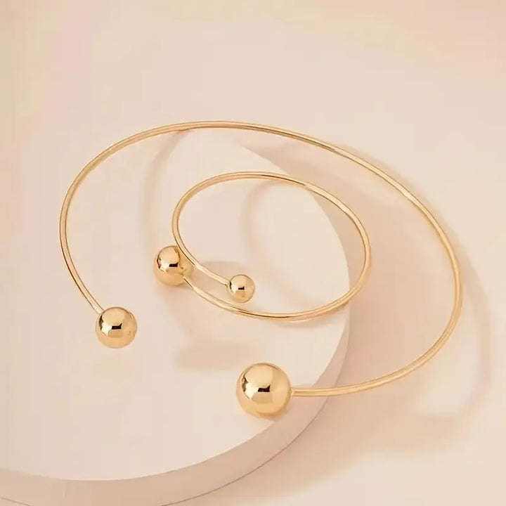 Minimalist Bright Bracelet and Necklace Set | Gold