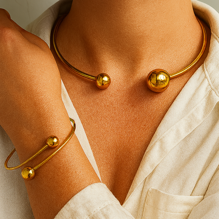 Minimalist Bright Bracelet and Necklace Set | Gold