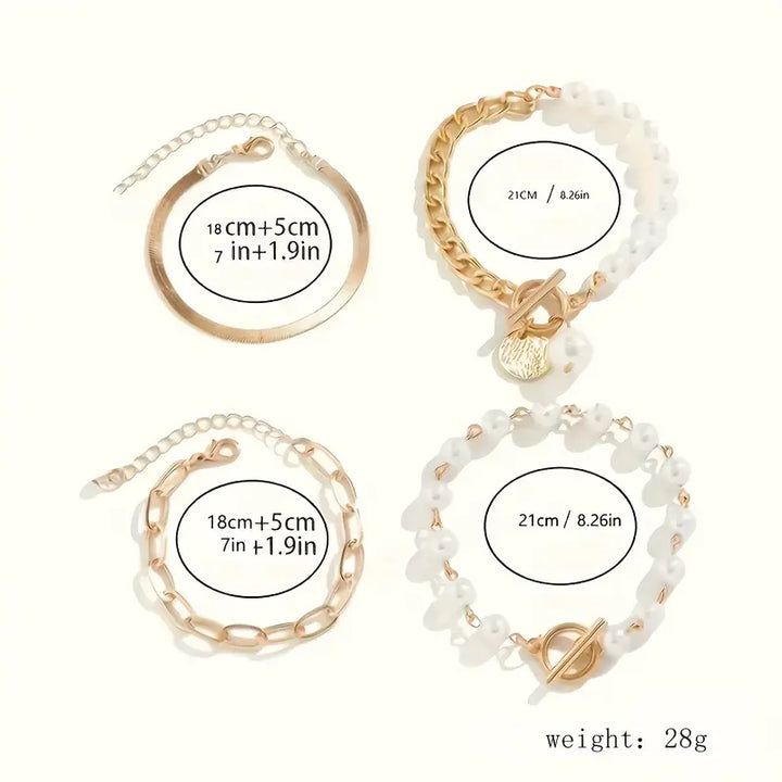 Chic Bracelet Set - Snake, Beads &amp; Links | Gold