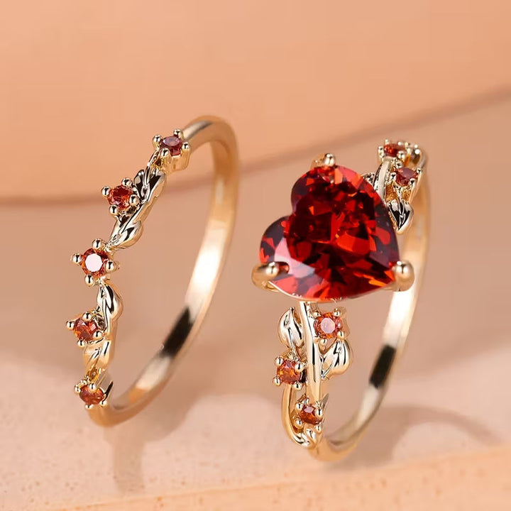 Redvine Heart Ring Set | Gold