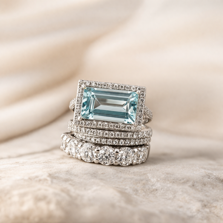 Ensemble de bagues rétro avec pierre en turquoise | Or blanc