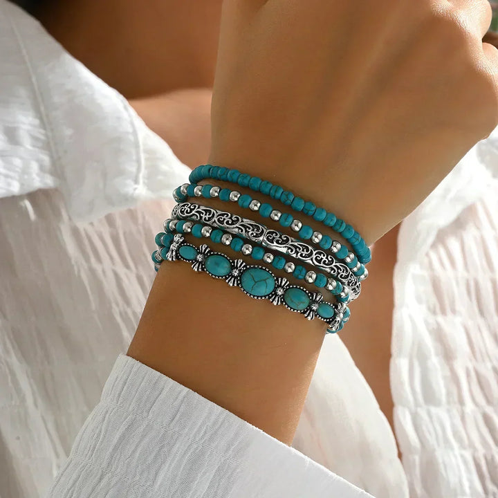 Ensemble de bracelets boho avec des perles turquoise | Or