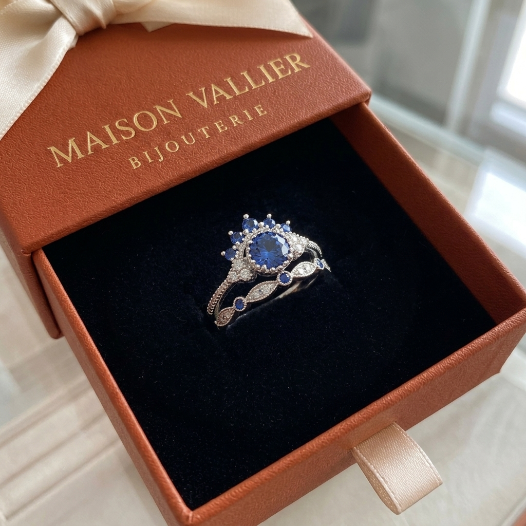 Crowned sapphire ring set | White gold