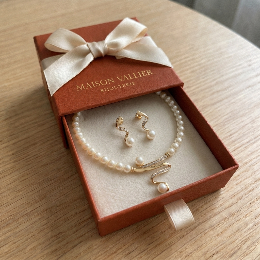 Ensemble cadeau en perles naturelles : collier et boucles d&