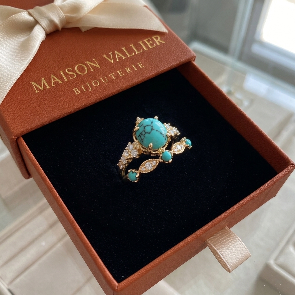 Ensemble de bagues couronne turquoise Aureva | Or