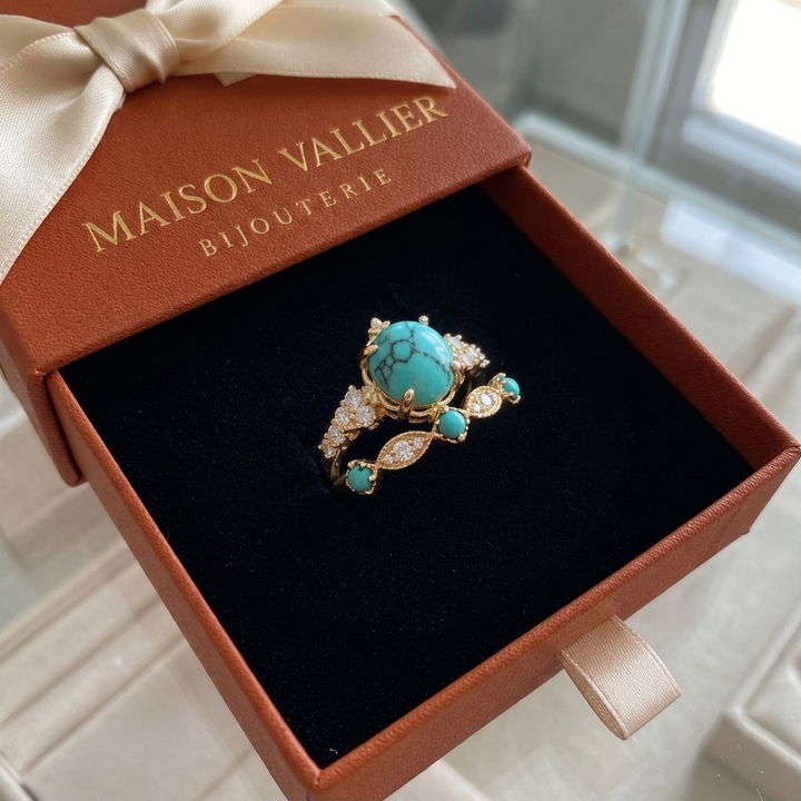 Ensemble de bagues couronne turquoise Aureva | Or
