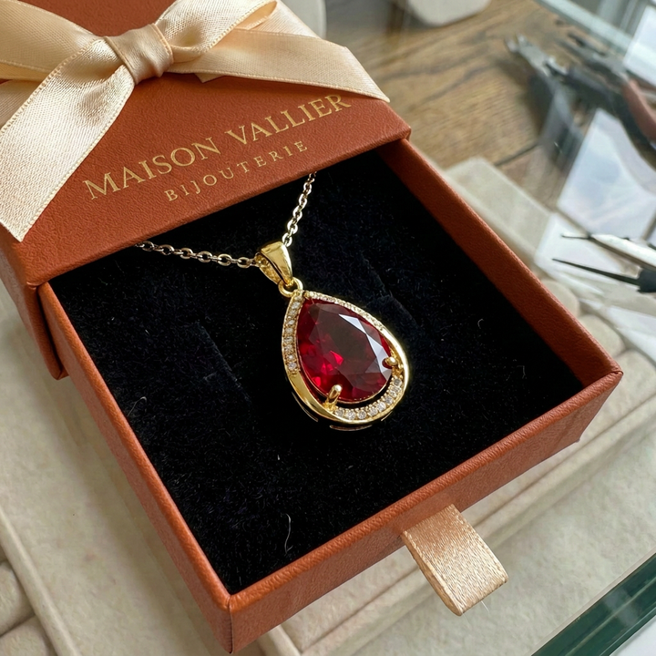 Ruby Drop Pendant Necklace | Gold