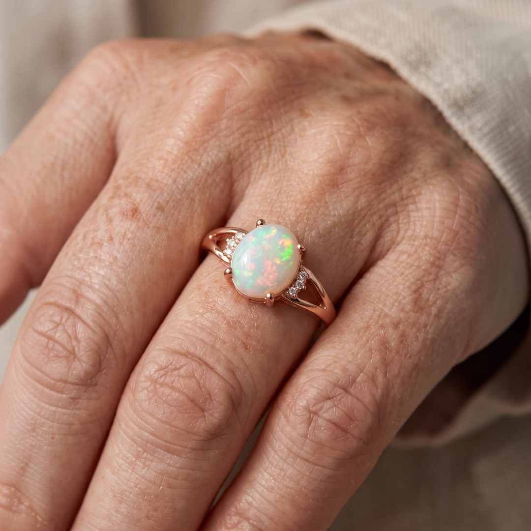 Bague opale blanche | Or rose