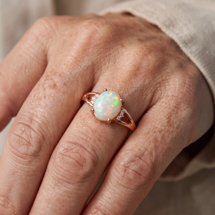 Bague opale blanche | Or rose
